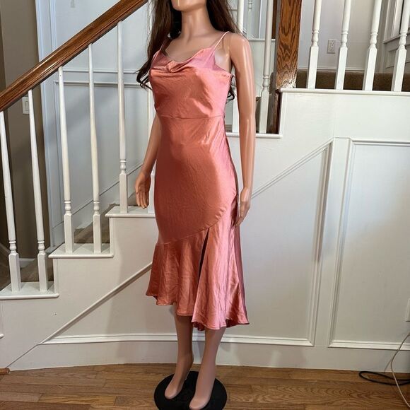 NWT coral satin slit midi dress - Picture 10 of 16